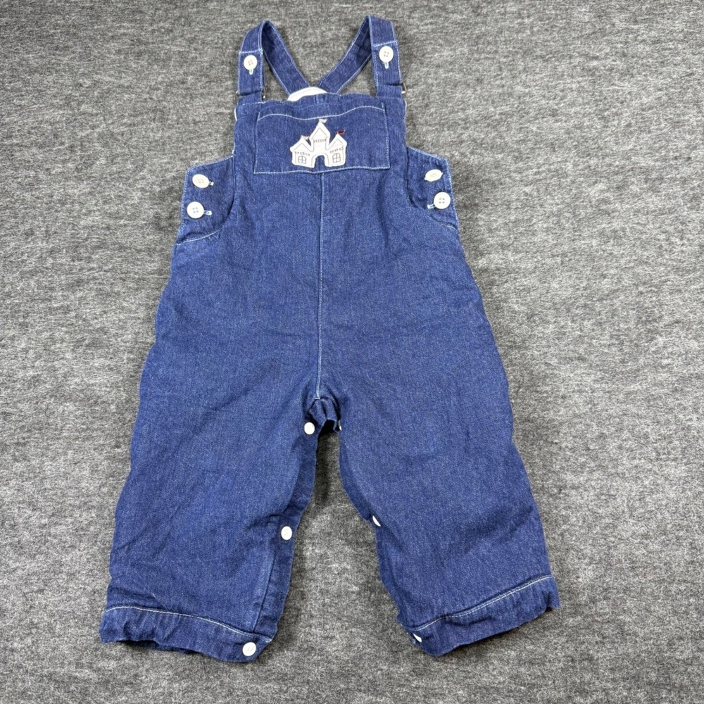 Wonderchild Denim Overalls Castle Applique White Lined Baby‎ Kids 18-24M